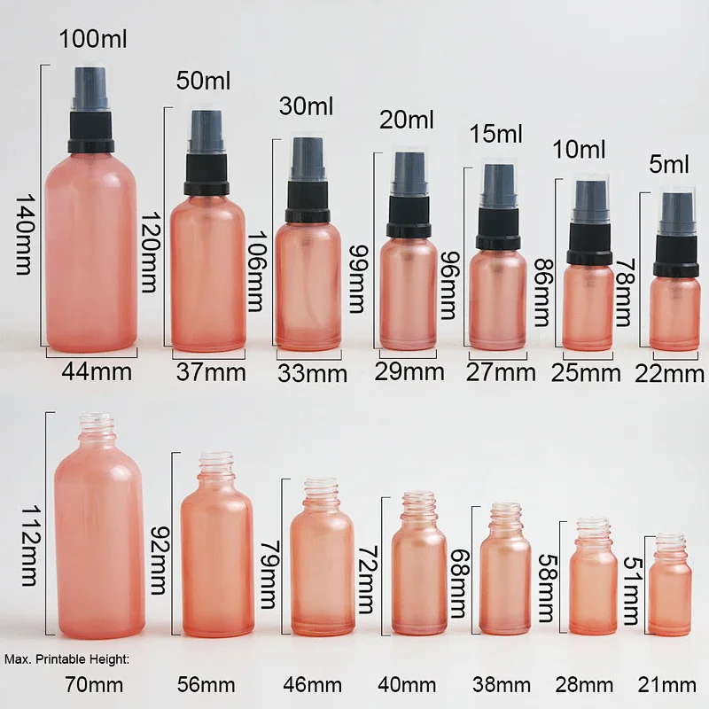 5ml 10ml 15ml 20ml 30ml 50ml 100ml travel pink glass spray bottles essential oil container with Fine mist sprayer