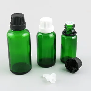 5ml 10ml 15ml 20ml 30ml 50ml 100ml green frost glass essential oil bottles vial container with orifice reducers black white tamper evident caps