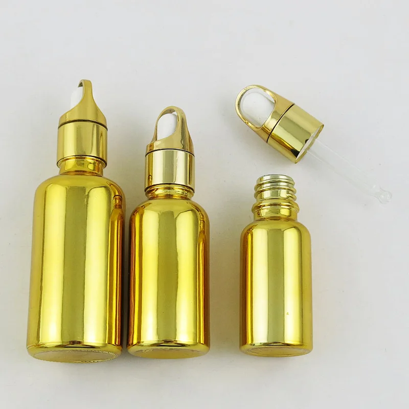 Refillable Empty Gold Glass Essential Oil Bottle With Gold Aluminium Drop 5ml 10ml 20ml 30ml 50ml 100ml
