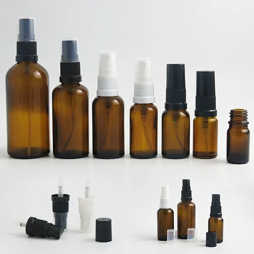 200 x 100ml 50ml 20ml 15ml 10ml 5ml Amber Essential Oil Bottle With Mist Sprayer Amber Glass Perfume Fragrance Bottles
