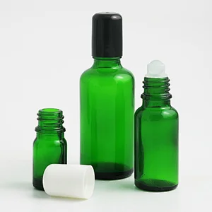 5ml 10ml 15ml 20ml 30ml 50ml 100ml green refillable glass essential oil roller bottle roll on perfume beauty bottles with glass ball