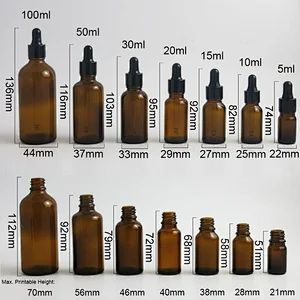 5ml 10ml 15ml 20ml 30ml 50ml 100ml Empty Amber Glass Piepette Dropper Bottle