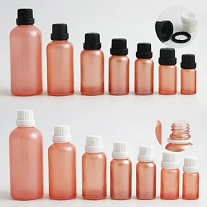 5ml 10ml 15ml 20ml 30ml 50ml 100ml pink glass essential oil bottles vial container with orifice reducers black white tamper evident caps