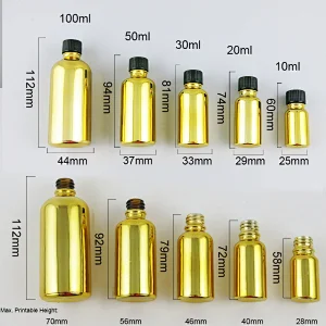 5ml 10ml 15ml 20ml 30ml 50ml 100ml  refillable phenolic cone cap gold  glass essential oil bottle