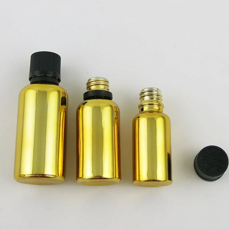 5ml 10ml 15ml 20ml 30m 50ml 100ml gold glass essential oil bottle with Tamper Evident Childproof Cap orifice reduce