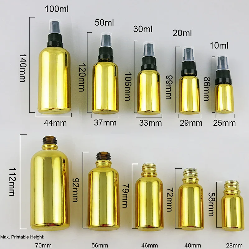 100ml50ml 30ml 20ml 10ml 5ml Painting Gold Glass Essential Oil Bottle With Pump 1oz Gold Cream Bottle