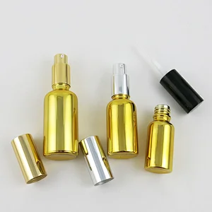 Refillable gold Glass Cream Lotin Pump Bottles Transparent Glass Containers With Pump 100ml 50ml 30ml 20ml 15ml 10ml