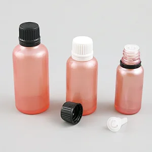 5ml 10ml 15ml 20ml 30ml 50ml 100ml pink glass essential oil bottles with orifice reducers and black white tamper evident caps