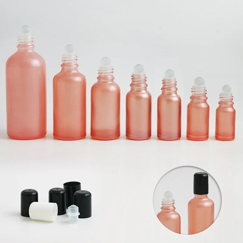 5ml 10ml 15ml 20ml 30ml 50ml 100ml pink refillable glass essential oil roller bottle roll on perfume beauty bottles with glass ball