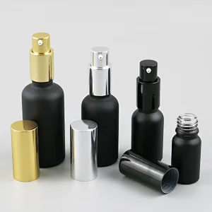 Refillable black  frost Glass Cream Lotin Pump Bottles  Glass Containers With Pump 100ml 50ml 30ml 20ml 15ml 10ml 5ml