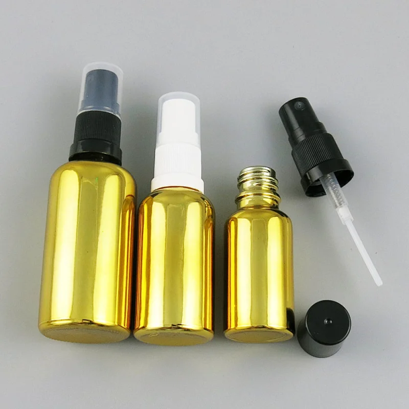 5ml 10ml 15ml 20ml 30ml 50ml 100ml travel gold glass spray bottles essential oil container with Fine mist sprayer