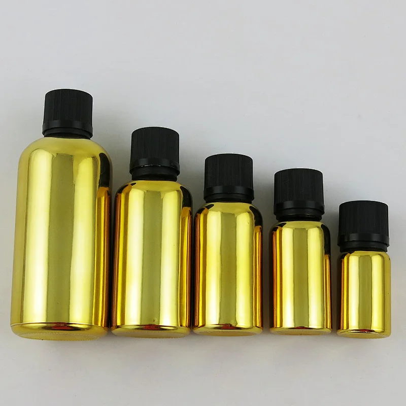 5ml 10ml 15ml 20ml 30m 50ml 100ml gold glass essential oil bottle with Tamper Evident Childproof Cap orifice reduce