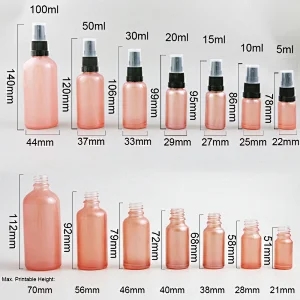 100ml 50ml 30ml 20ml 15ml 10ml 5ml pink glass sprayer essential oil bottle