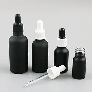 5ml 10ml 20ml 30ml 50ml 100ml Empty black frost Glass Essential Oil Bottle With Dropper plastic Dropper Vials