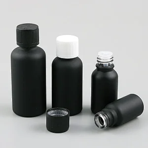 5ml 10ml 15ml 20ml 30ml 50ml 100ml black frost glass bottle Mini glass essential oil bottle with Plastic Childproof Lids