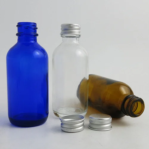 60ml Cobalt Blue Clear Amber Glass Bottle With Aluminum Lids 2oz Glass Cosmetic Containers Boston Round Glass Bottles