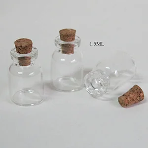 Whole 1.5ml 3ml 5ml Clear  Glass Bottle with Cork Sample Glass Vials Mini Corked Wishing jars for pendant Wedding gift