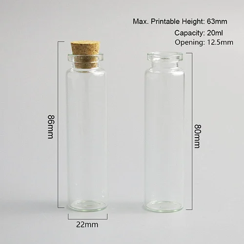 Empty 20ml Clear Small Glass Bottle with Cork  clear Mini Glass Sample Bottle Sample Vials 500pcs