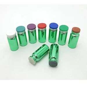 Empty UV green glass vial with flip off caps & rubber stoppers 10ml injection medical bottles