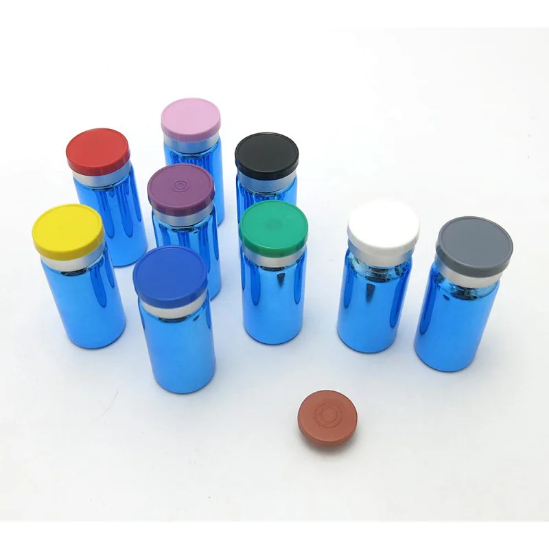 10ml UV BLUE pharma glass vial flip off caps & rubber stoppers Empty ...