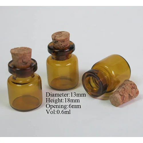 wholesale 0.6ml  Mini amber Glass Bottle Pendant Clear Small Cute Glass Bottle With Eye Hook Small Cork Glass Vials Jars