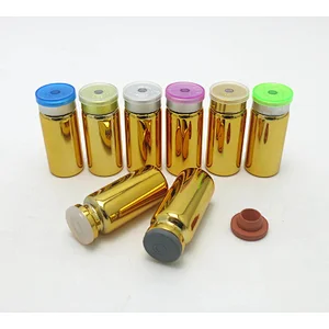 Empty UV Gold glass vial with flip off caps & rubber stoppers 10ml injection medical bottles