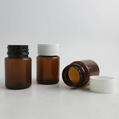 Amber Plastic Empty Medicine Bottles capsule Pill Tablet Container Storage Container With White Lid 60ML