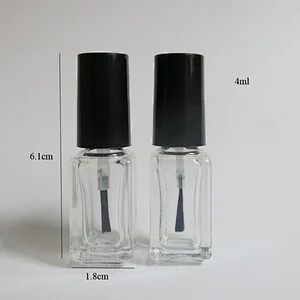 4ml Mini Empty Black Square Nail Polish Bottle & Small Brush Nail Art Container Glass Nail Oil Bottles