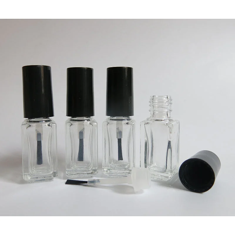 4ml Mini Empty Black Square Nail Polish Bottle & Small Brush Nail Art Container Glass Nail Oil Bottles
