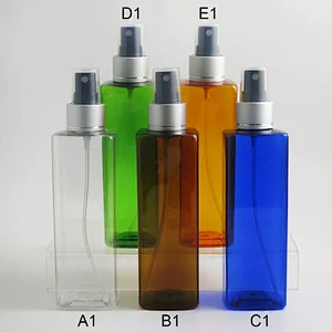Square Colorful Portable 240ml Spray Bottle Watering Can Fill Water Bottles PET Plastic Vials Cosmetic Packing Bottles