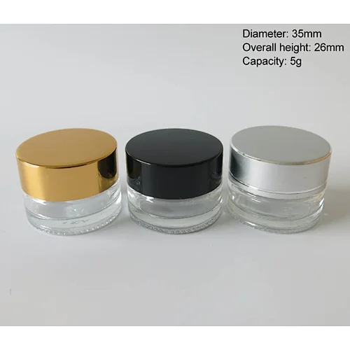 Clear Sample Make up Glass Jar Travel 5g powder case with Silver Gold Black Cap Cosmetic Mini Cream Container