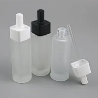 30ml Empty Square Frosted Glass Refillable Bottles with Plastic Square Dropper Caps