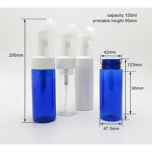 Empty 150ml Cosmetic Facial Wash Plastic Container PET Cleanser Cream Liquid Soap Foam Bottle With White Foaming Pump