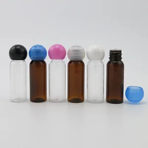 20mlTransparent/Brown Mini travel bottle cosmetic sample plastic bottles PET vial Small hotel containers with colorful screw caps