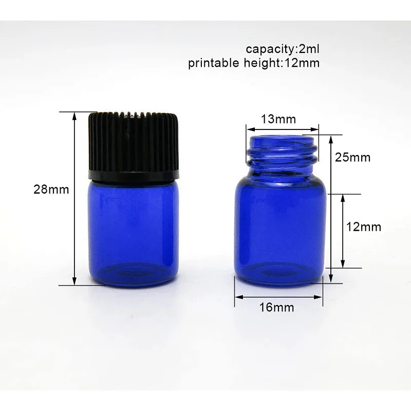 Mini Blue Glass Essential Oil Perfume Bottles with Screw Top Cap Empty Jars Vial Candy Vanilla Pill Food Perfume Bottle Plastic Cap Jars