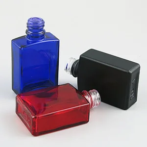 30ml Square Flat Black white clear red blue green amber Glass Bottle with  balck white tamper evident sprayer