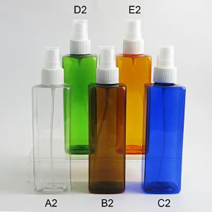 240ml Square Empty Colorful PET Bottle Perfume Cosmetic Container With palstic Sprayer