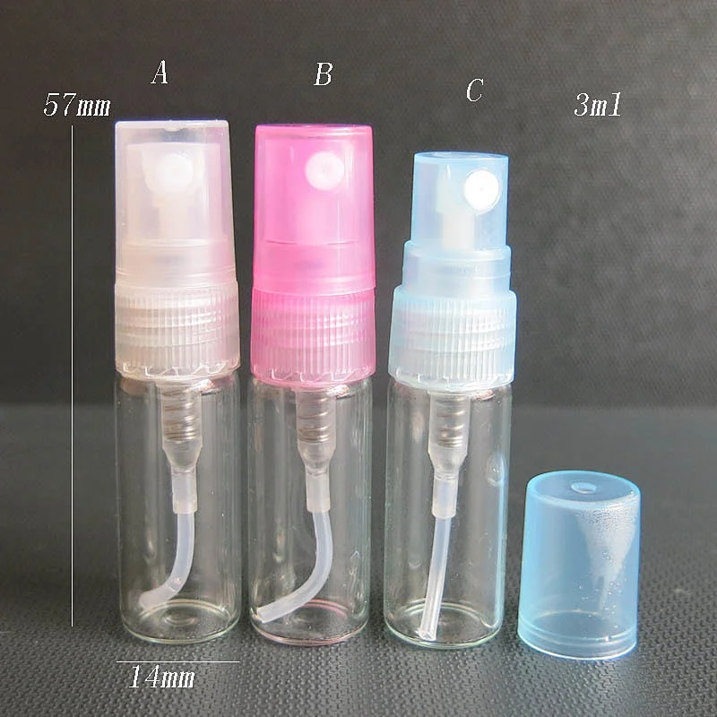 3ml Mini Colorful Cosmetic Packaging Empty Pump/Emulsion/Spray Nozzle Galss Bottle Perfume Tube