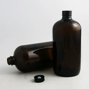 1000ml Large Refillable Amber Cobalt Boston Round Glass Bottles with Black Polyseal (Cone) cap