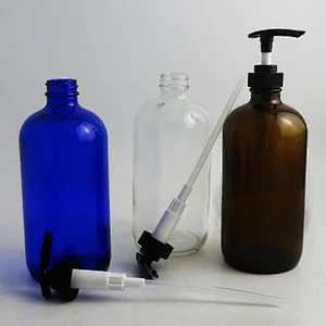 480ml Large Empty Refillable Amber Blue Clear Boston Round Glass Bottle With Black White Lotion Pump 4800ml Liquid Container
