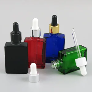 30ml Empty Glass Aromatherapy Bottle Containers Square Colorful Essential Oils Bottle With Eye Dropper Aluminum Cap