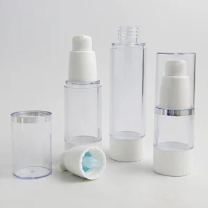 White Caps Clear Cosmetic Bottle   Empty Airless Pump Plastic Bottles Travelling Liquid Use
