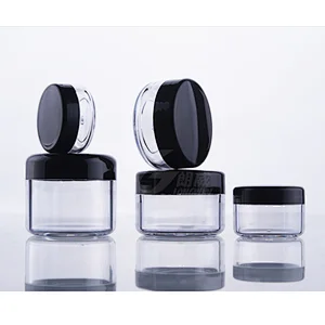 Clear Sample Make up Plastic Jar Travel 3/5/10/15/20ml powder case with Black Cap Cosmetic Mini Cream Powder Container