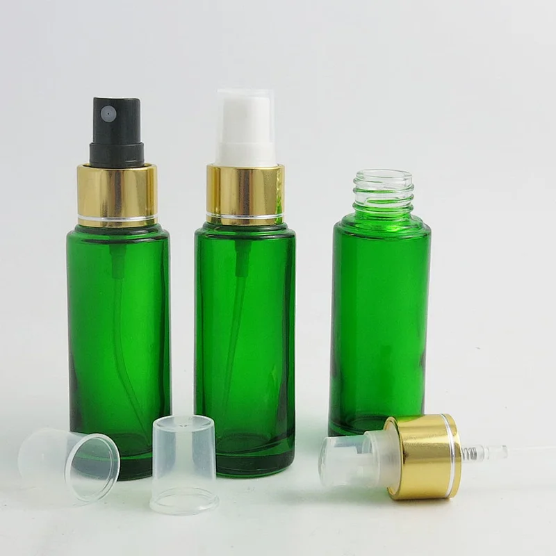30ml Round Green Perfume Bottle120ml Bottle With Gold Lotion Pump Clouser Glass Cosmetic Container