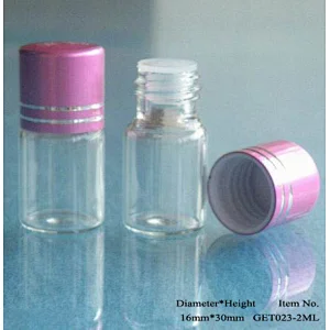 2ml Small clear glass lotion bottles essential oil perfume vials cream jar cosmetic packaging container with pink screw top cap
