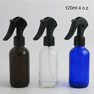 120ml Big Refillable cleaning aromatherapy Spray Bottles 4oz Boston Round Glass Bottle with black trigger sprayer