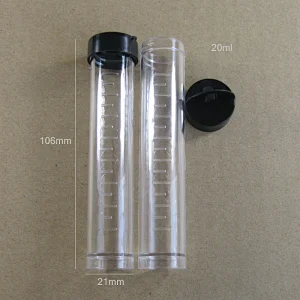 20ml Portable Clear Plastic Tube Plastic Bottle Test Tube Shape With Black Screw Cap Cosmetic Container