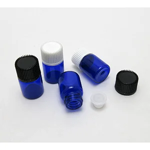 Mini Blue Glass Essential Oil Perfume Bottles with Screw Top Cap Empty Jars Vial Candy Vanilla Pill Food Perfume Bottle Plastic Cap Jars