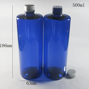 Empty Blue 500ml Travle Use Bottle Lotion Shampoo Cream Cosmetic Container With Silver Aluminum Caps