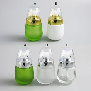 30ml Empty Glass Frosted White Green Clear Cosmetic Lotion Pump/Emulsion/Spray Nozzle Bottle Perfume Tube With Gold&Silver Caps